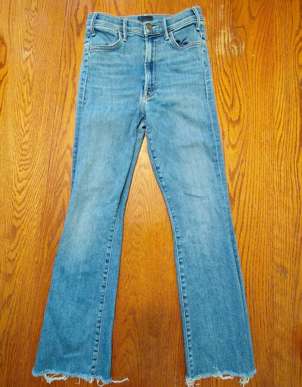 MOTHER The Hustler Ankle Fray Size 26 Jeans Big Sky Blue High Rise Flare
